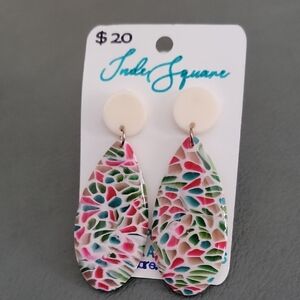 Indie Square Multicolor Teardrop Earrings